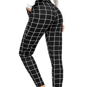 Elastic Waist Grid Pants